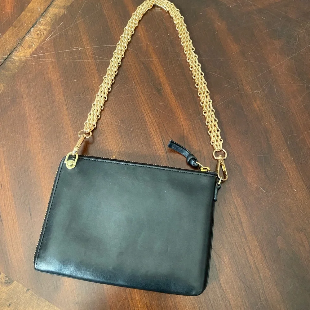 Tory Burch Black Leather Wristlet with Gold Chain - Picture 2 of 10